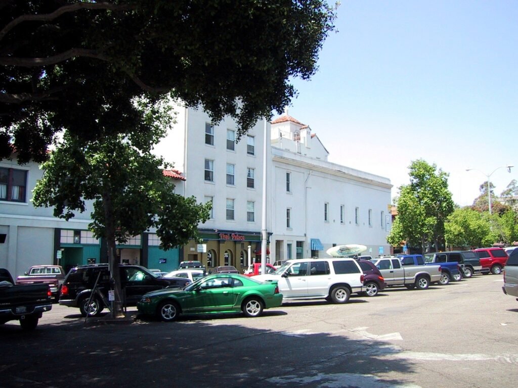 Court Street parking lot beside downtown San Luis Obispo buildings on August 1, 2003