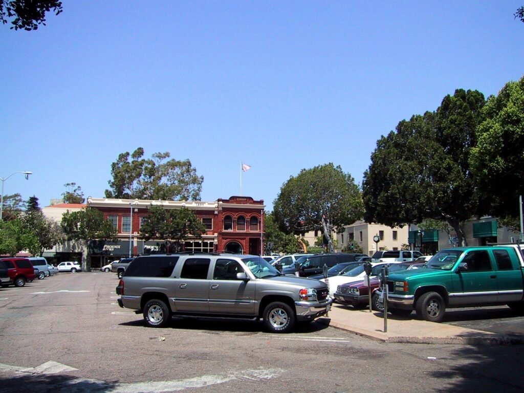 View across the Court Street parking lot toward downtown San Luis Obispo on August 1, 2003