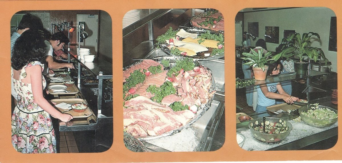 Dining service brochure page showing buffet photos