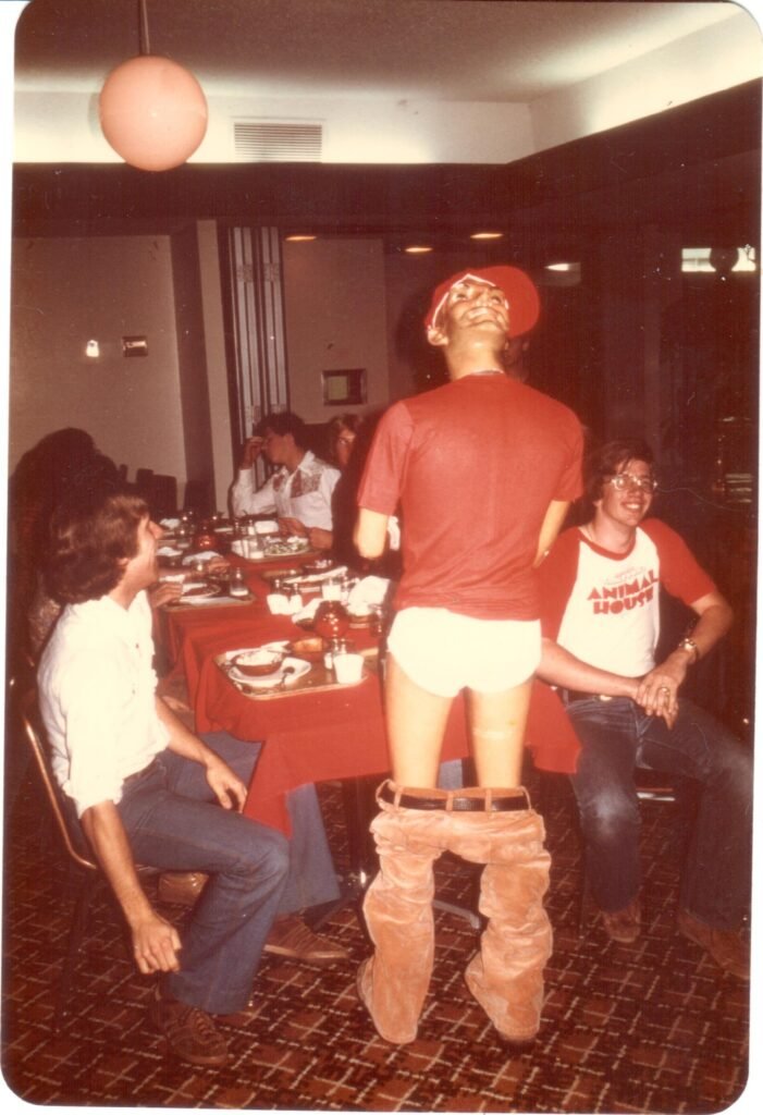 Andy, Keith, and Melvin the mannequin at dinner at Stenner Glen